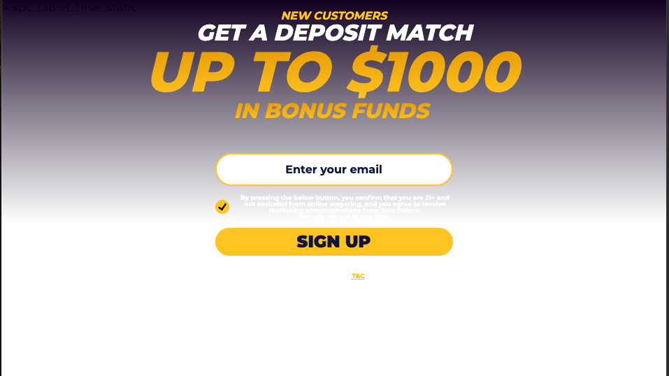 Spin Palace desktop signup